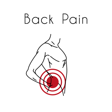 Man touching back in pain area. Backache illustration for medicine or presentationのイラスト素材