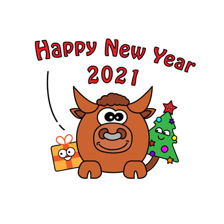 Christmas Card with Cartoon Bullのイラスト素材
