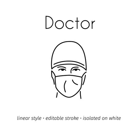 Doctor Man Wearing Mask Vector Linear Iconのイラスト素材