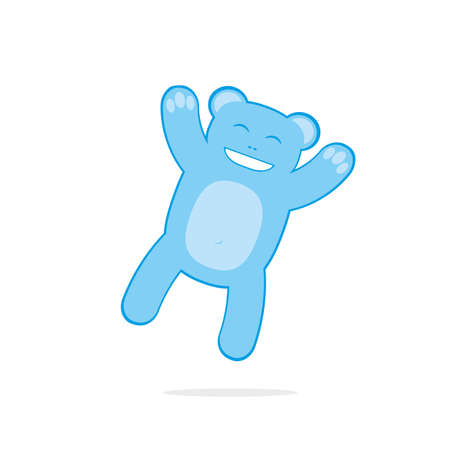 Blue happy teddy bear jumping. Cartoon character isolated on white. Vector illustration for cards, invitations, posters and printsのイラスト素材