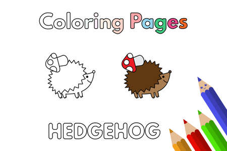 Cartoon hedgehog illustration. Vector coloring book pages for childrenのイラスト素材