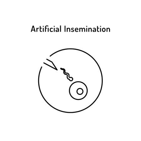 In Vitro Fertilization linear medical icon. Abstract vector illustration of egg and spermatozoon in test tube.  template for human reproduction or artificial insemination, gynecology, obstetricsのイラスト素材