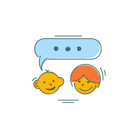 Chattering couple funny character design. Vector illustration in trendy linear cartoon styleのイラスト素材