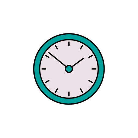Clock on the wall. Linear illustration isolated on white. Flat vector icon, editable stroke