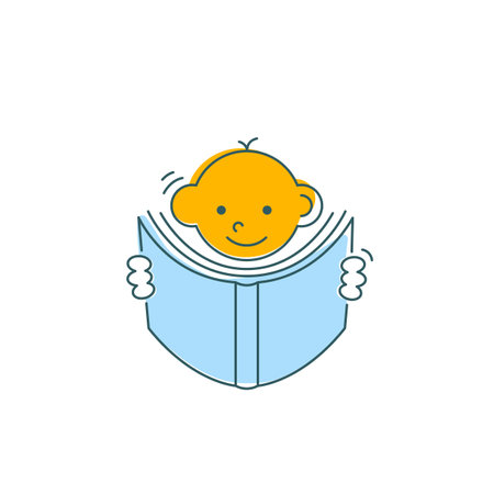 Man is reading book. Funny character design. Vector illustration in trendy linear cartoon styleのイラスト素材
