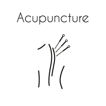 Acupuncture needle massage therapy linear medical icon. Vector illustration of womans back with acupuncture needlesのイラスト素材
