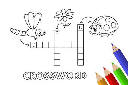 Cute insects crossword. Vector coloring book pages for children educationのイラスト素材
