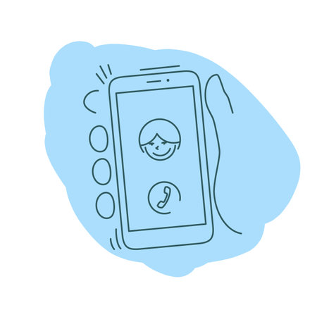 Smartphone in a hand. Vector illustration in trendy linear cartoon styleのイラスト素材