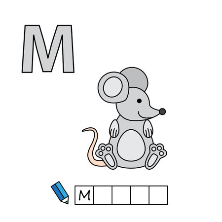 Cartoon mouse illustration. Learning game for small children - write a word in Russian language. Vector alphabet for kidsのイラスト素材