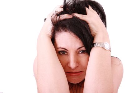a portrait of a nervous woman の写真素材