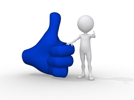 3d businessman stand beside on a positive symbol. の写真素材