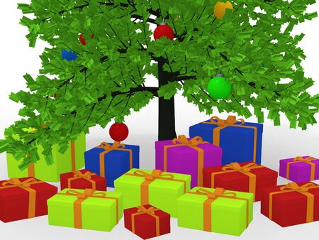 Christmas gifts under decorated Christmas tree の写真素材