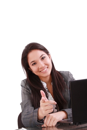 attractive business woman pointing her finger の写真素材
