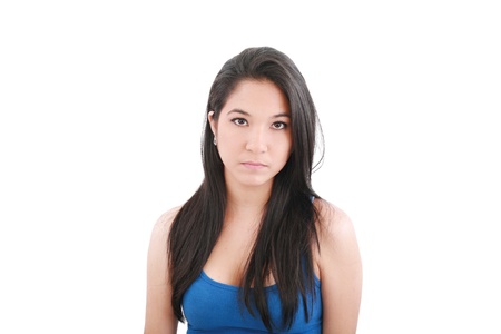 close up portrait of a pretty young woman with serious face の写真素材