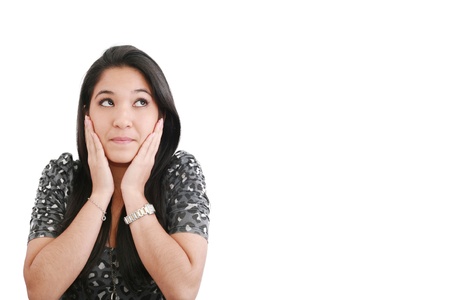attractive brunette woman. Isolated over white background の写真素材