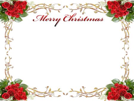 christmas background with roses and leavesの写真素材