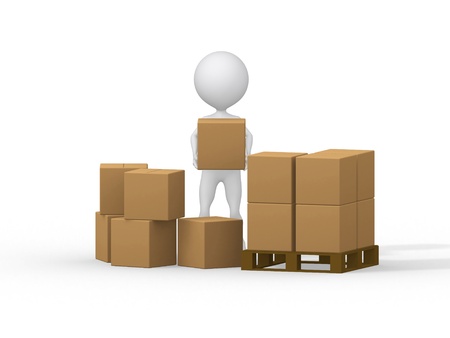 3d small people carrying cardboard boxes. 3d image.の写真素材