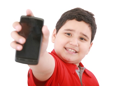 Boy showing his new cell phone の写真素材