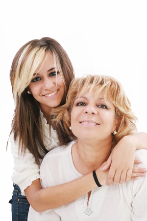 Latin mother and daughter isolated on a white background の写真素材