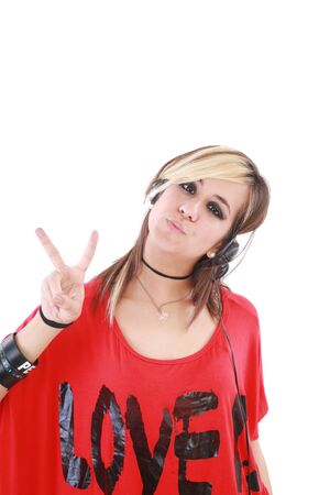 Portrait of an attractive steam punk girl with headphones の写真素材