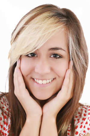 Beautiful girl smiling - isolated over a white background 
の写真素材