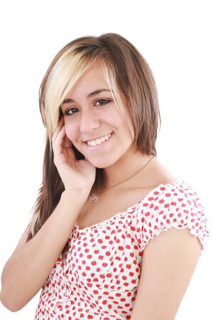 Portrait of a beautiful teenage girl isolated on white backgroundの写真素材