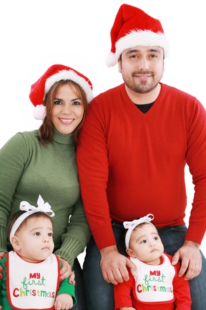 Happy family in Christmas costumes の写真素材
