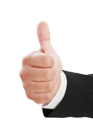 Thumbs up man's hand isolated on white background. Business manの写真素材