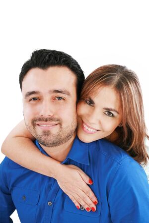 couple portrait smiling with a white background の写真素材