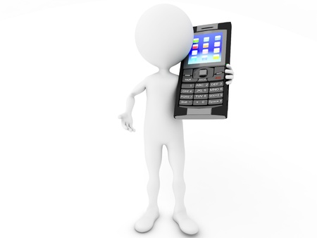Men with mobile phone on white isolated background. 3d の写真素材