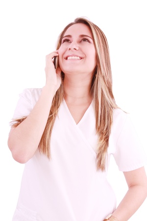 Medical professional talking on her mobile phoneの写真素材