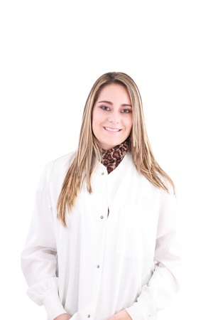 woman dentist smiling, standing over whiteの写真素材