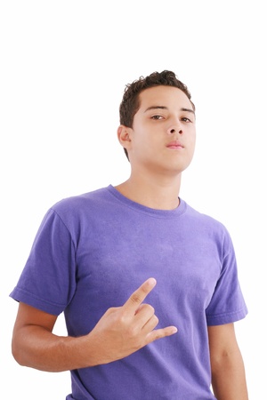 Angry teenager. All on white background. の写真素材