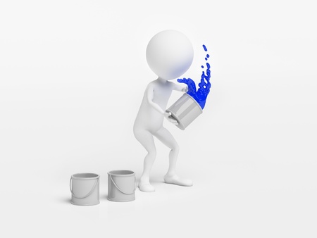 Man throwing a bucket of paintの写真素材