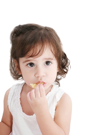 Pretty little girl. Isolated on white background の写真素材
