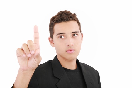 teenager touch finger copy space pad with handの写真素材