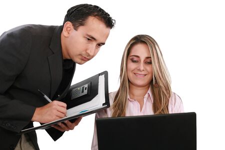 A man and woman business team at their company officeの写真素材