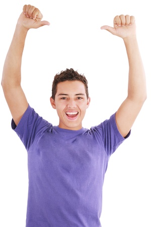 Portrait of an emotional young man. Isolated over white background. 
の写真素材