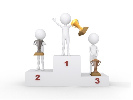 Winner celebrating on podium. 3d rendered illustration. の写真素材
