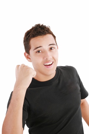 Portrait of an emotional young man. Isolated over white background. の写真素材