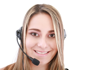 bright picture of friendly female helpline operator 
の写真素材
