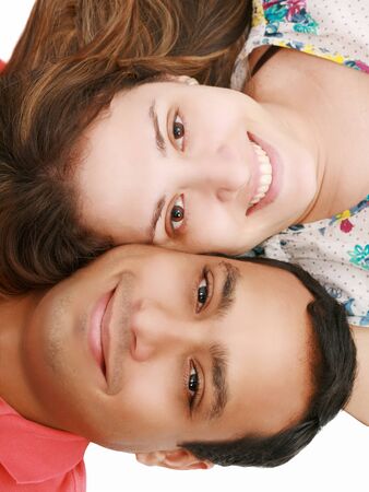man and woman iosolated over white background の写真素材
