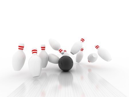 3d Bowling Ball crashing into the pins の写真素材