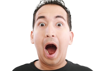 shocked man over white 
の写真素材