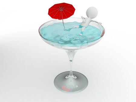 3d character having a bath in a glass の写真素材