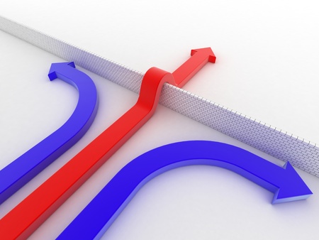 arrow passing brick wall abstract 3d illustration - power solution 3d concept - success concept の写真素材