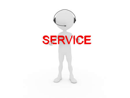 3d human talk with his headhpones. Service Conceptの写真素材
