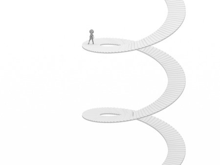 3d people - human character - climb the spiral staircase - stair. Businessman. 3d render illustration の写真素材