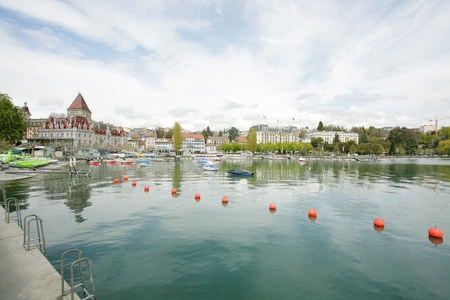 Ouchy port and Chateau, Lausanne, Switzerland の写真素材