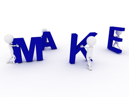 3D humans forming blue make word, 3d renderの写真素材